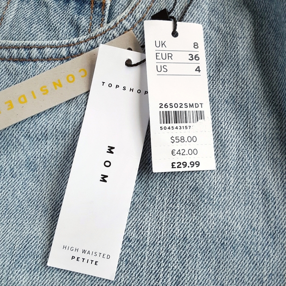 TOPSHOP High Rise Mom Jean Cut Off Denim Shorts Size Petite 4 - Picture 4 of 6